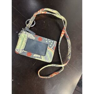 Vera Bradley Signature Cotton Zip ID Case Wallet with Strap and Key Ring Women